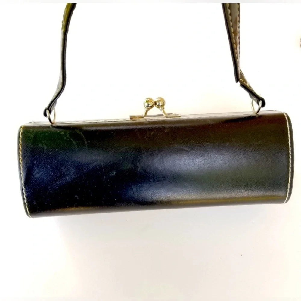 PURSE: Black & Silver Cylindrical Clutch, Vintage. EUC